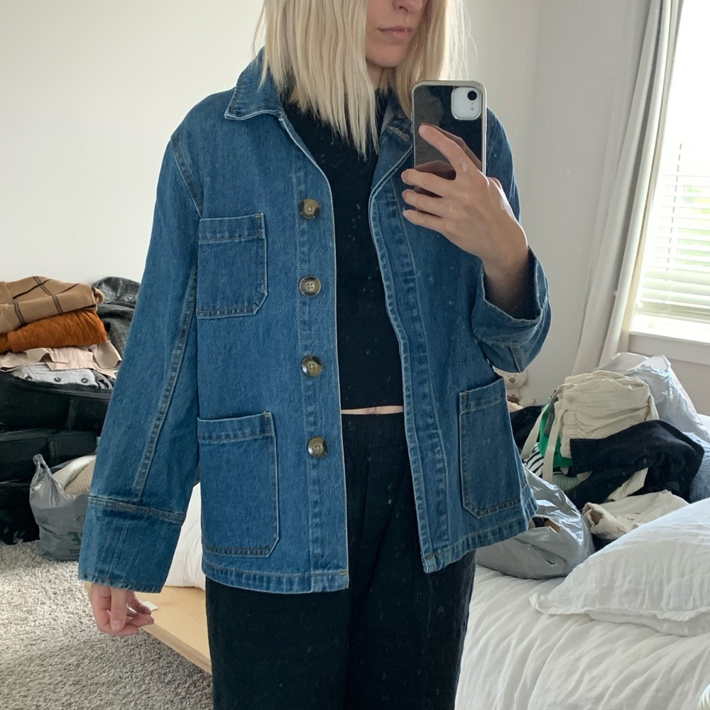 Whimsey + Roe Blue Denim Jacket with Button Closure